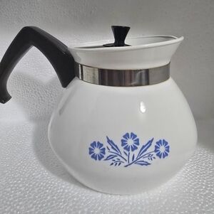 Vintage White and Blue Floral Corningware Pot 3 Cup
